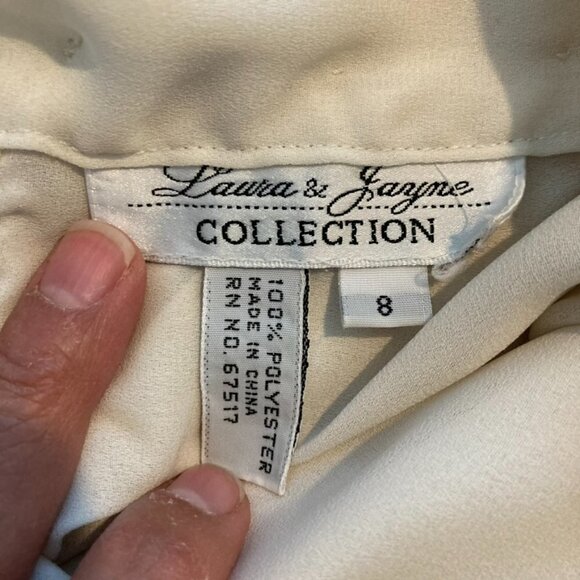 Laura Jayne Collection Cream Long Sleeve Blouse Beaded Shoulder Details Pleated - Picture 9 of 14